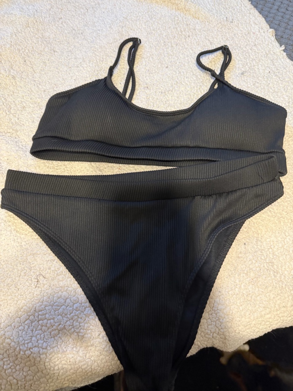 SHEIN Black Ribbed Two-Piece Bikini Set